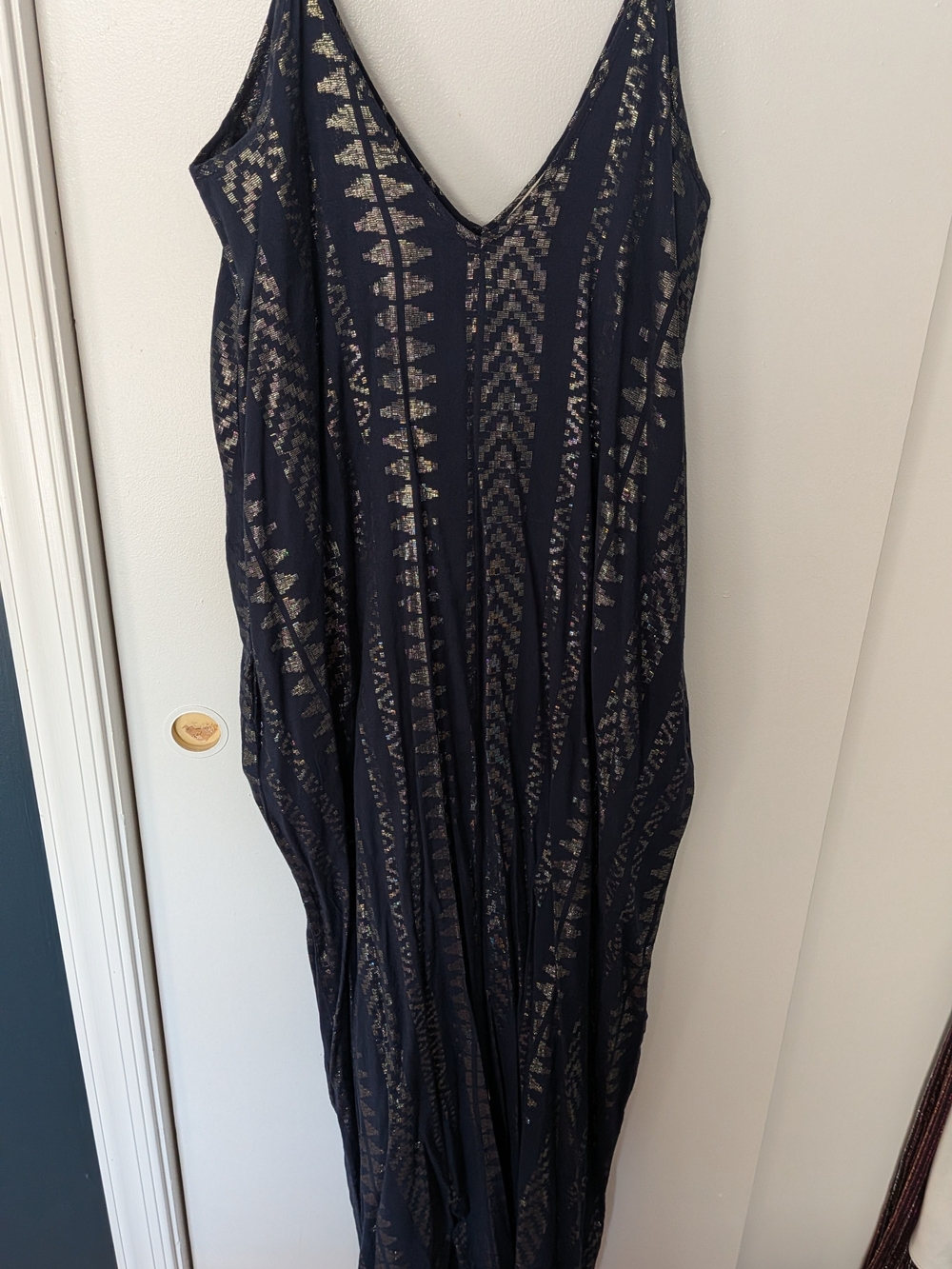 Elan Navy Maxi Dress with Metallic Pattern